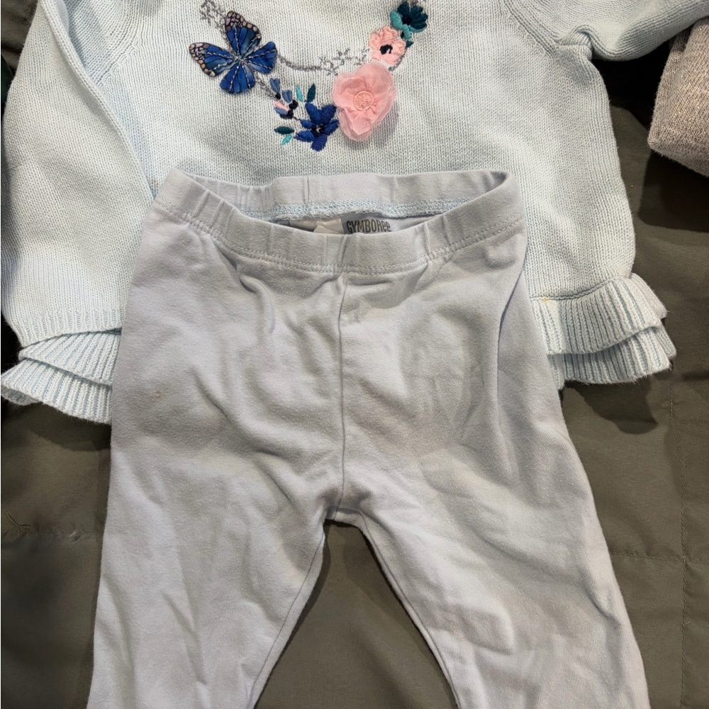 Gymboree Light Blue Sweater with Floral and Butterfly Embroidery
